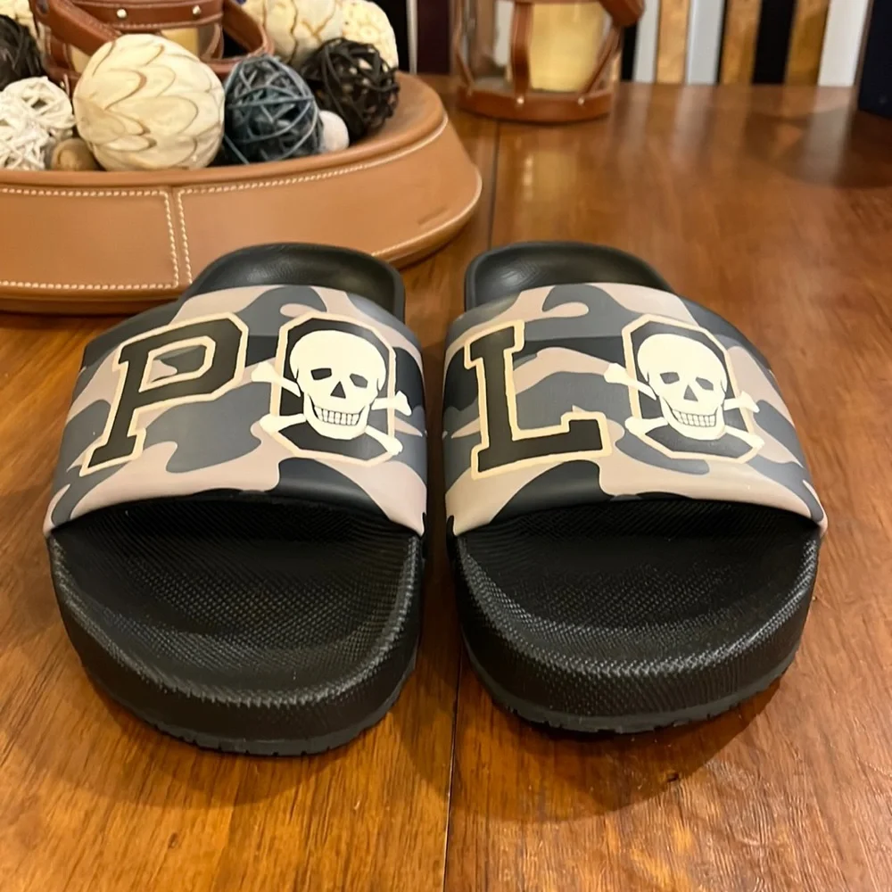 Polo Ralph Lauren Cayson Camo Skull black slides sandals shoes new Mens sizes_5